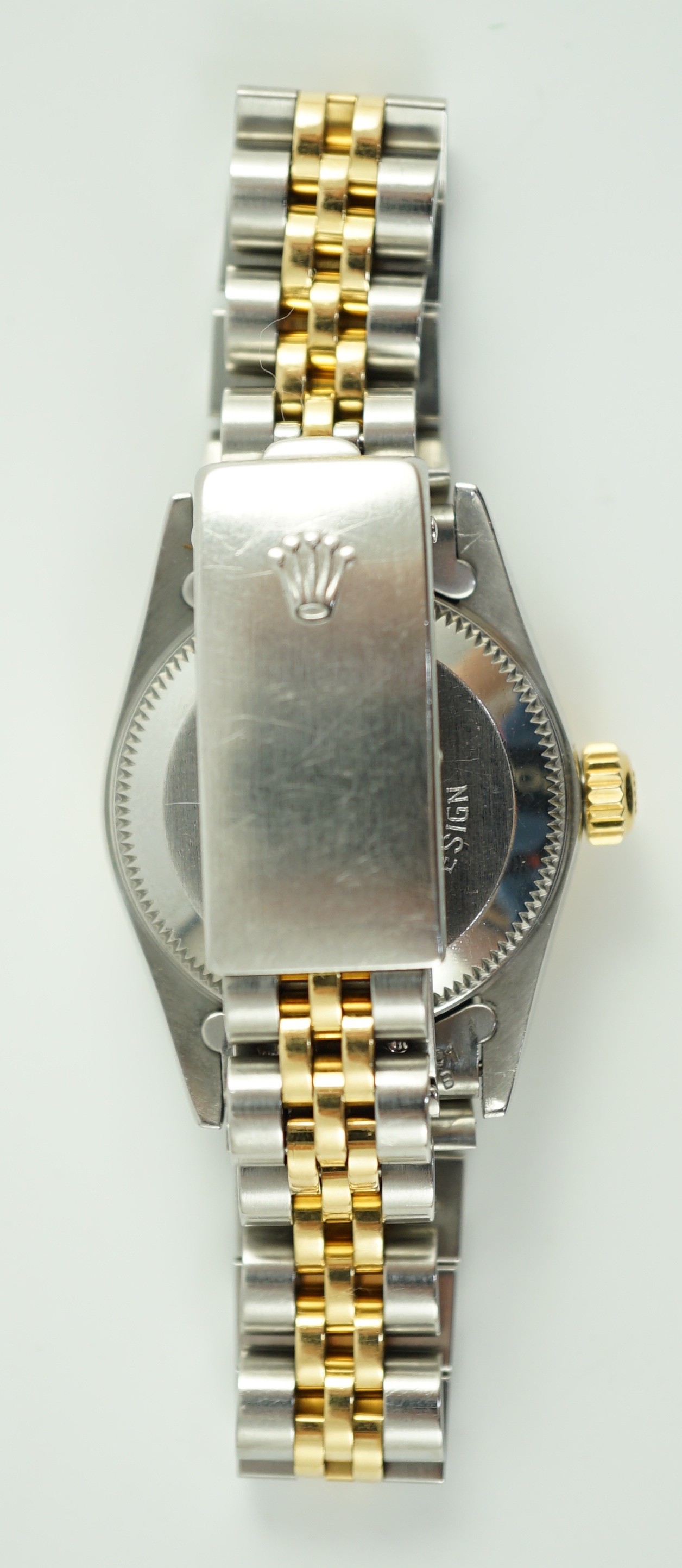 A lady's early 1990's steel and gold Rolex Oyster Perpetual wrist watch, on a steel and gold Rolex bracelet